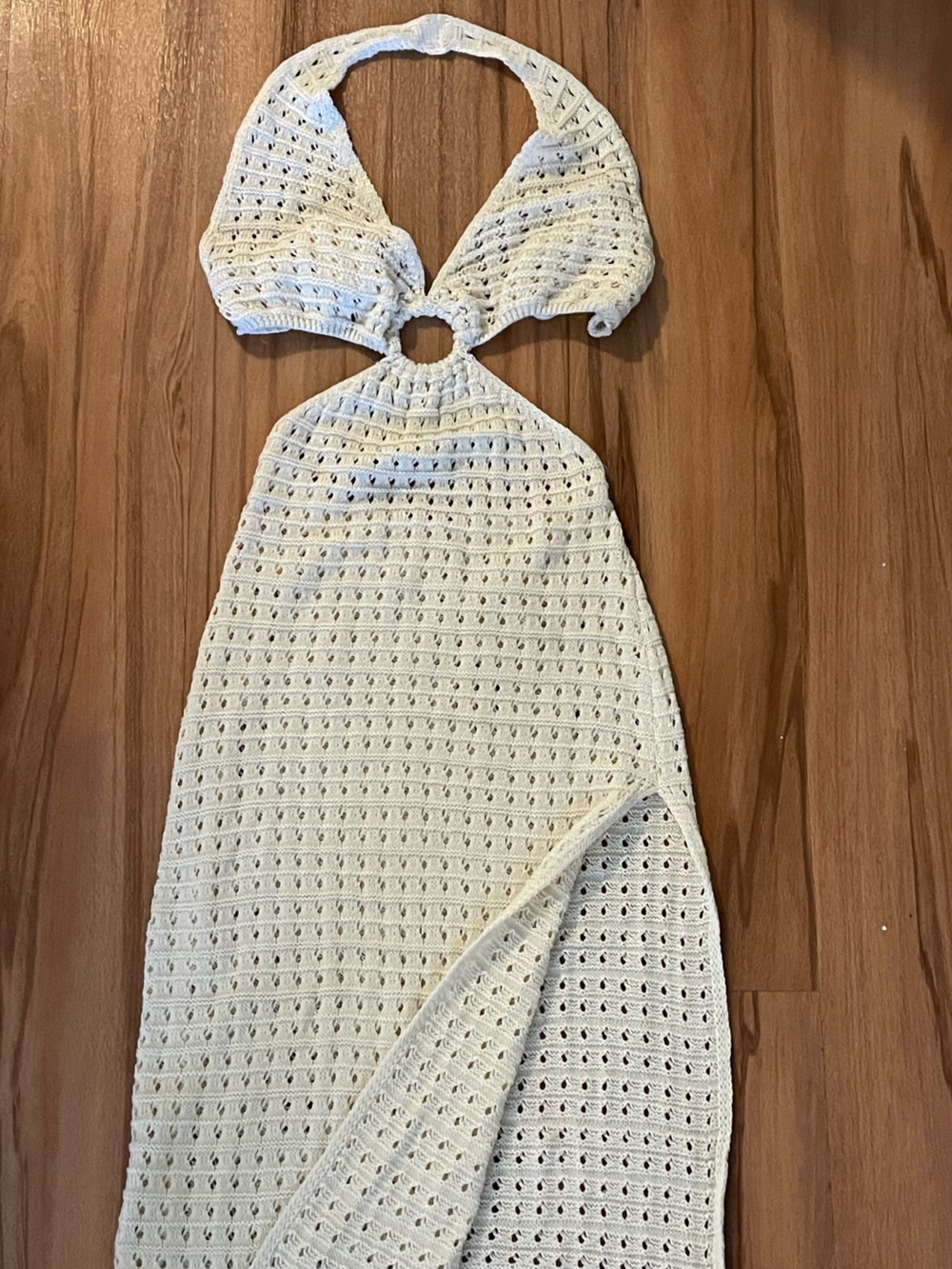 Cream Crochet Knit Halter Maxi Dress